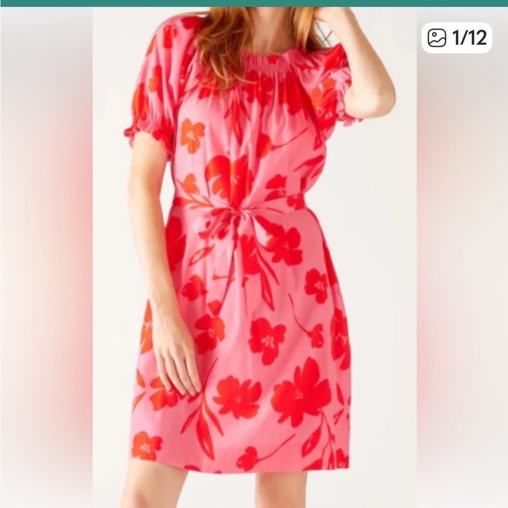 NWOT Mersea Ibiza two tone pink floral gathered neckline dress size small . - Picture 2 of 8